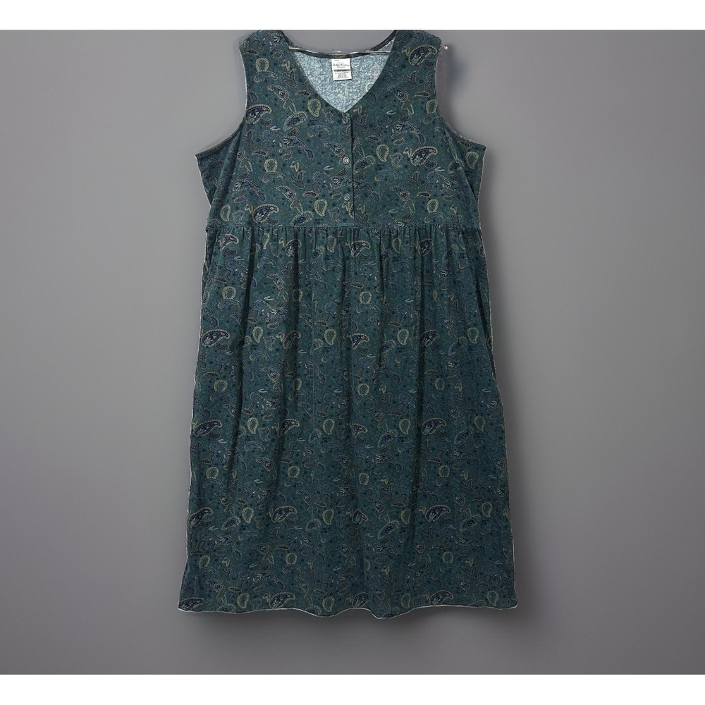 Vtg 90's Hunter Green Paisley Corduroy Midi Maxi Dress Women's 22/24 New